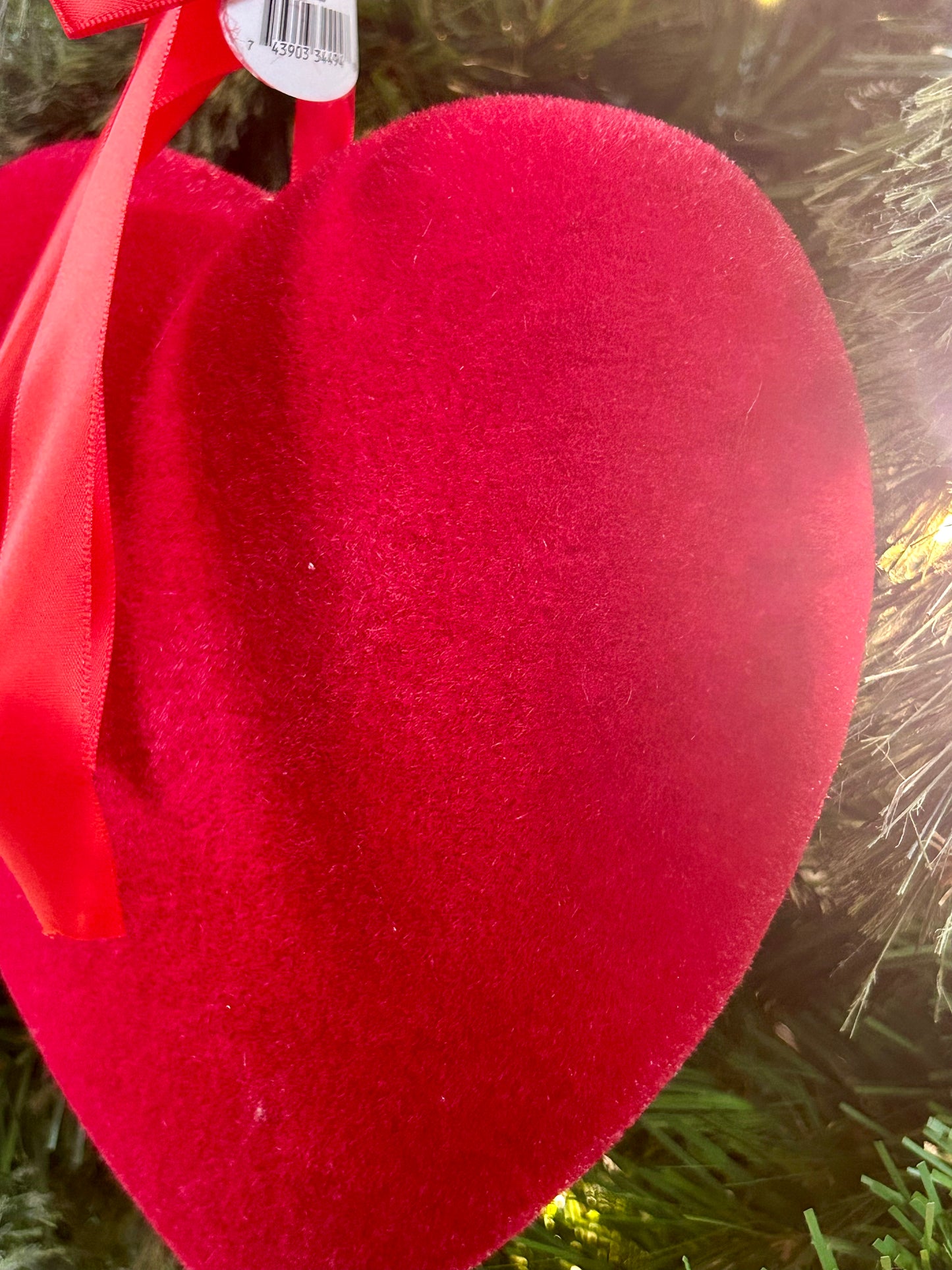 9 Inch Red Flocked Heart Hanging Ornament