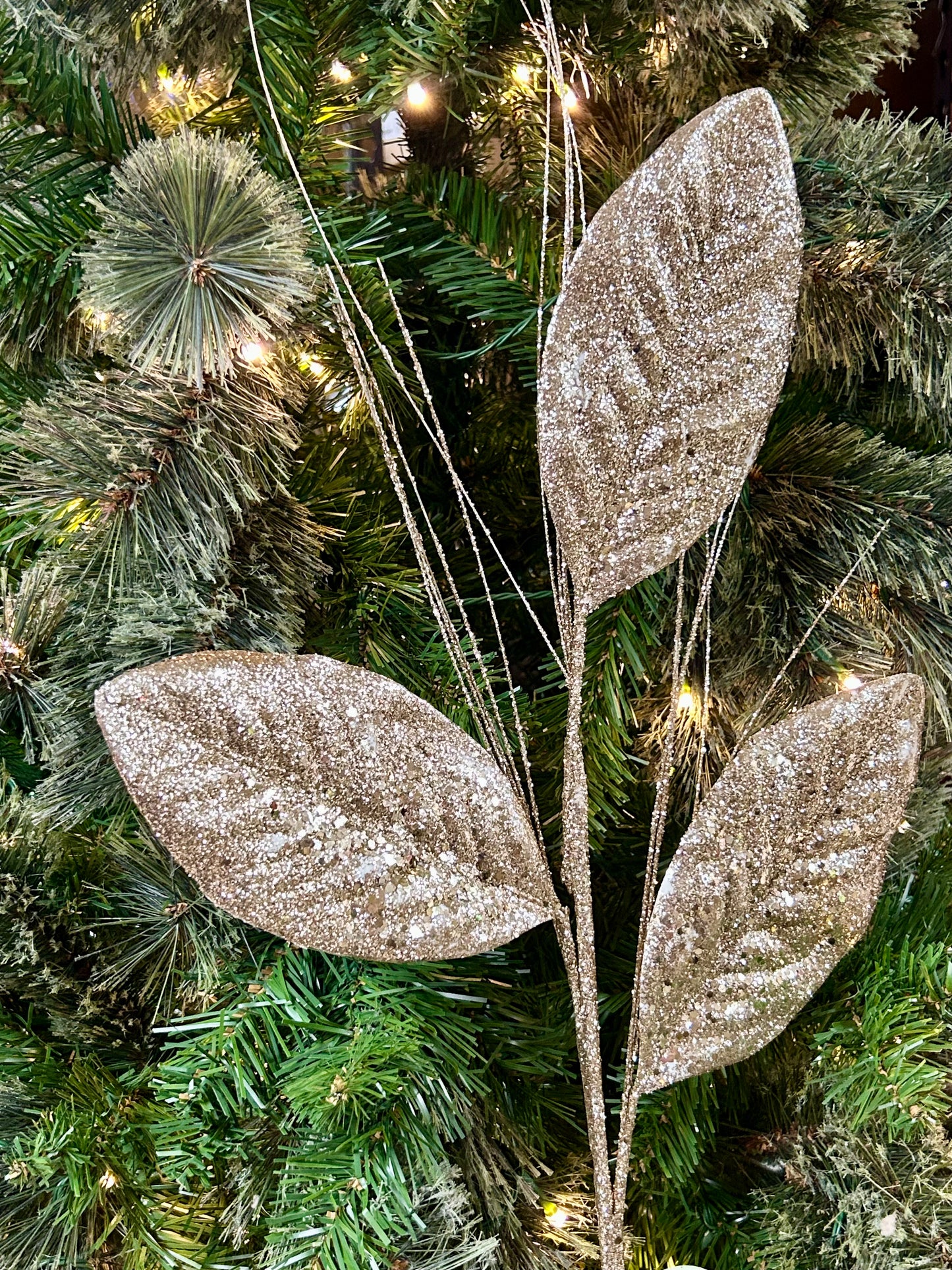 28 Inch Micro Beaded Sequin Magnolia Leaf Spray
