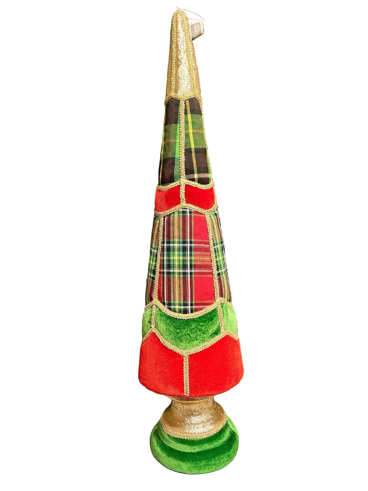 28 Inch Plaid Red And Green Cone Topiary