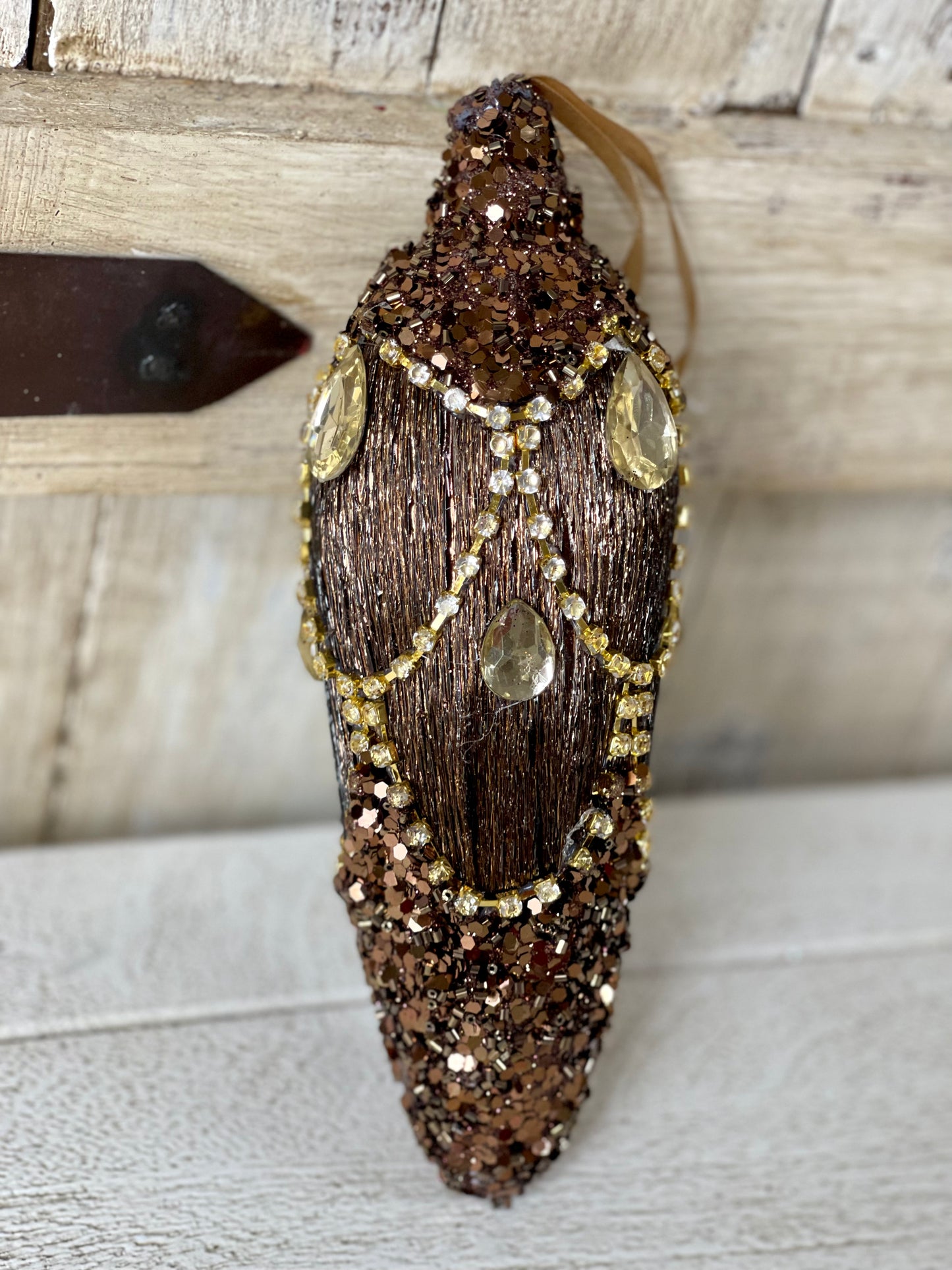 Chocolate And Gold Beaded Glitter Ornament Three Styles