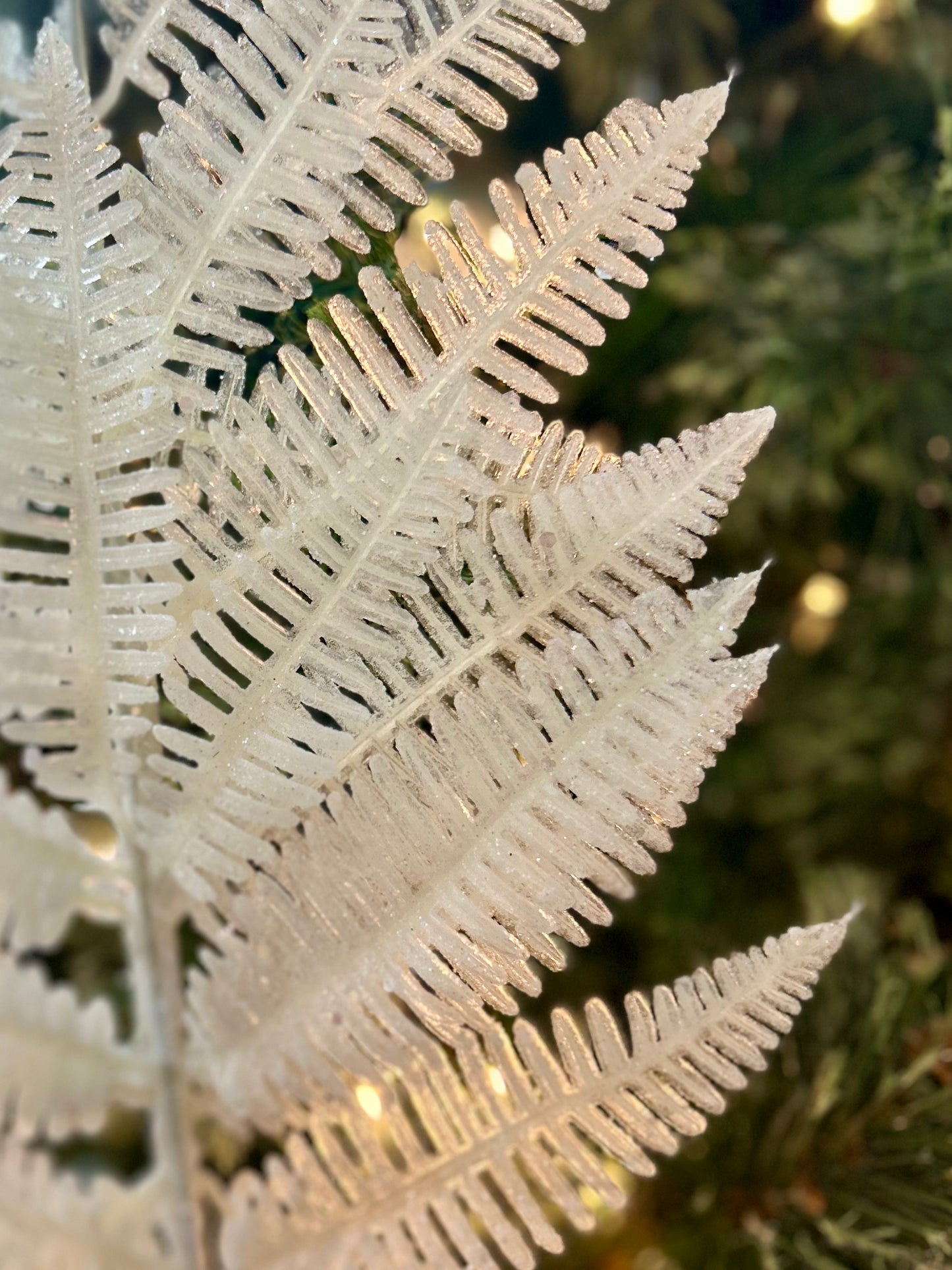 34 Inch Glitter Forest Fern Spray White