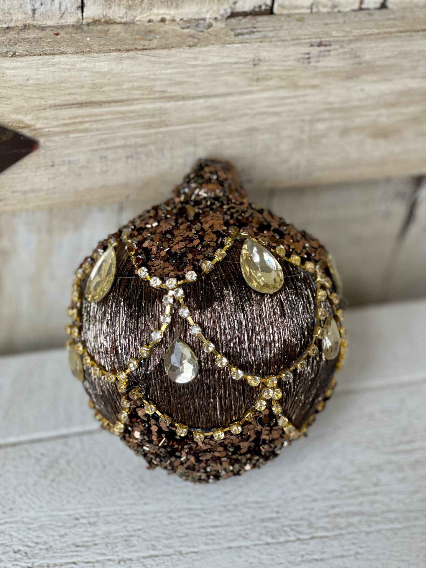 Chocolate And Gold Beaded Glitter Ornament Three Styles