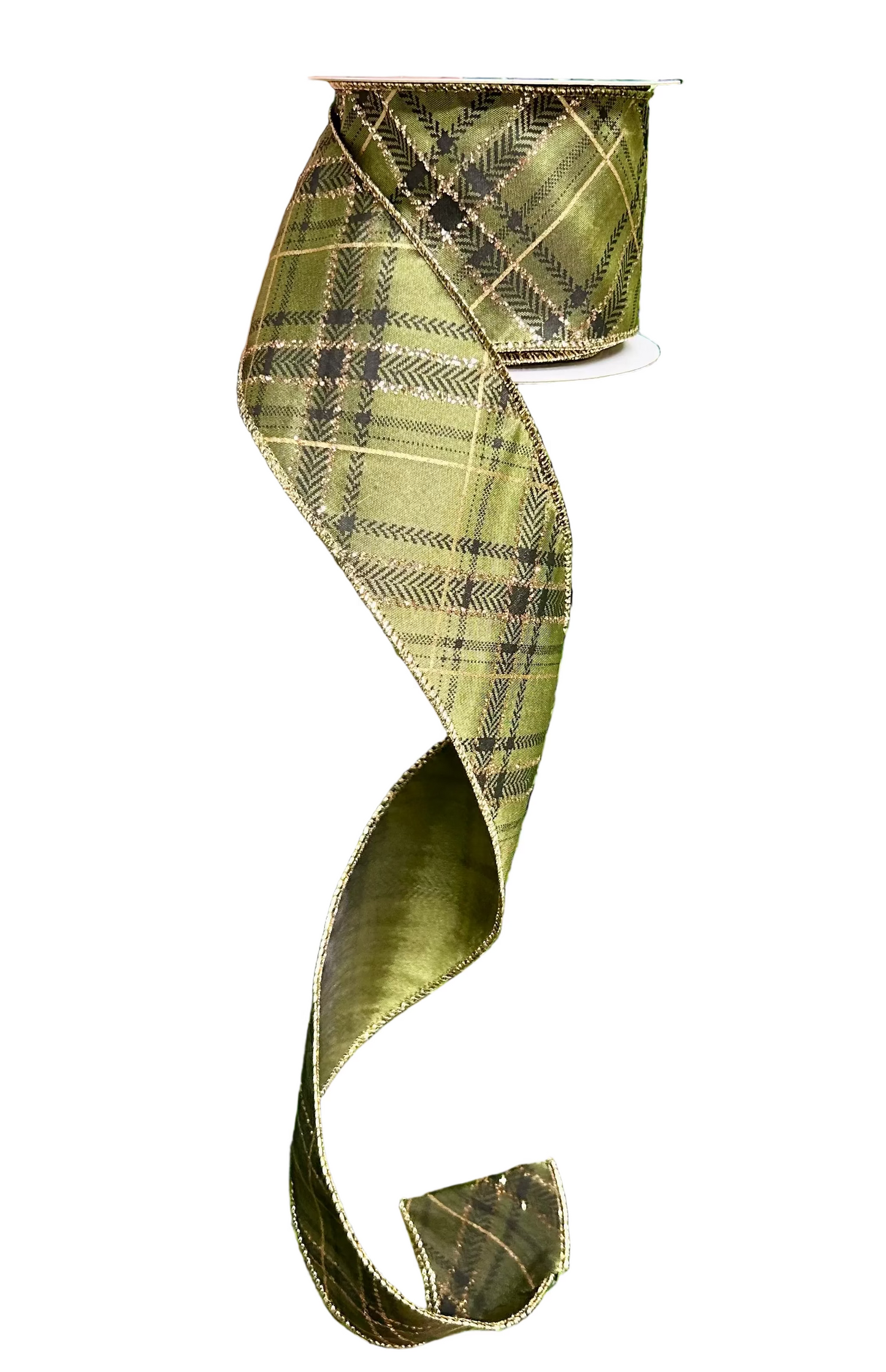 2.5 Inch By 10 Yard Green And Gold Christmas Plaid Ribbon