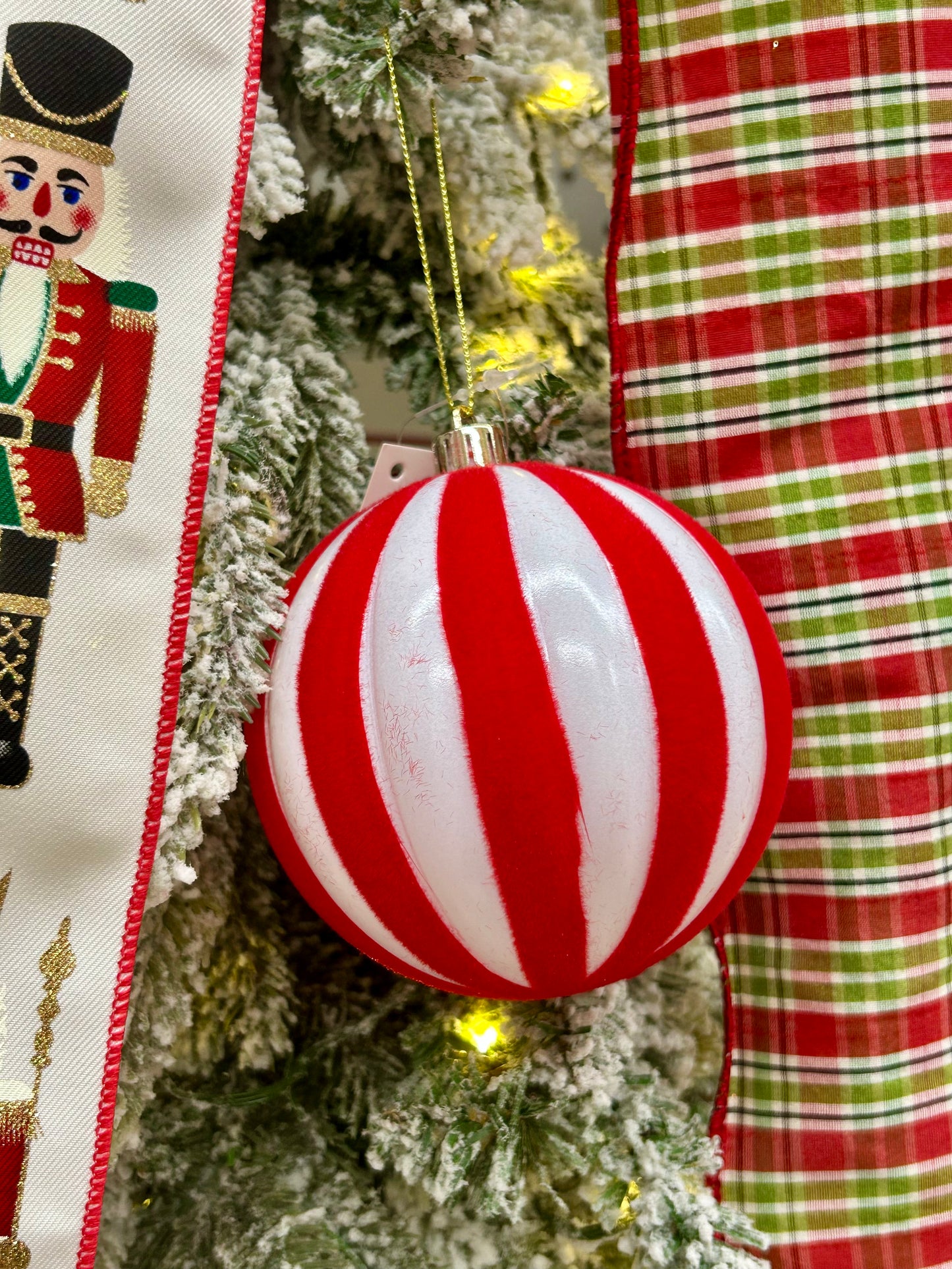 4 Inch Red And White Stripe Ball Ornament