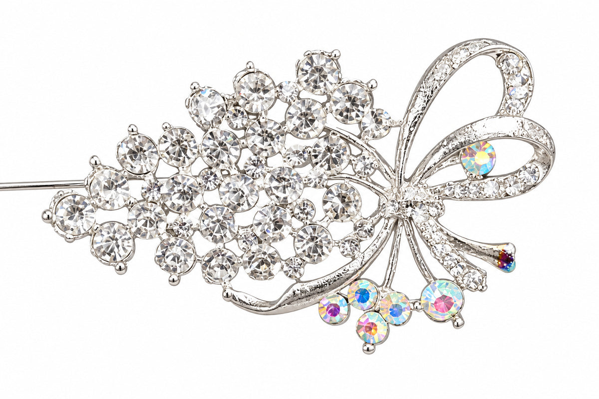 2.75 Inch Rhinestone Bouquet Floral Pin