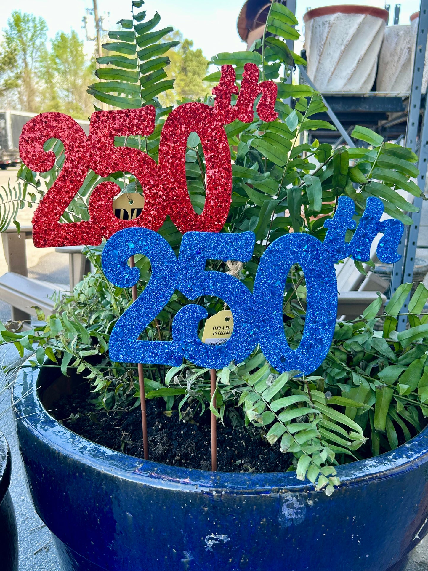 Set Of 2 All Glitter Americas 250th Birthday Metal Sign Stake