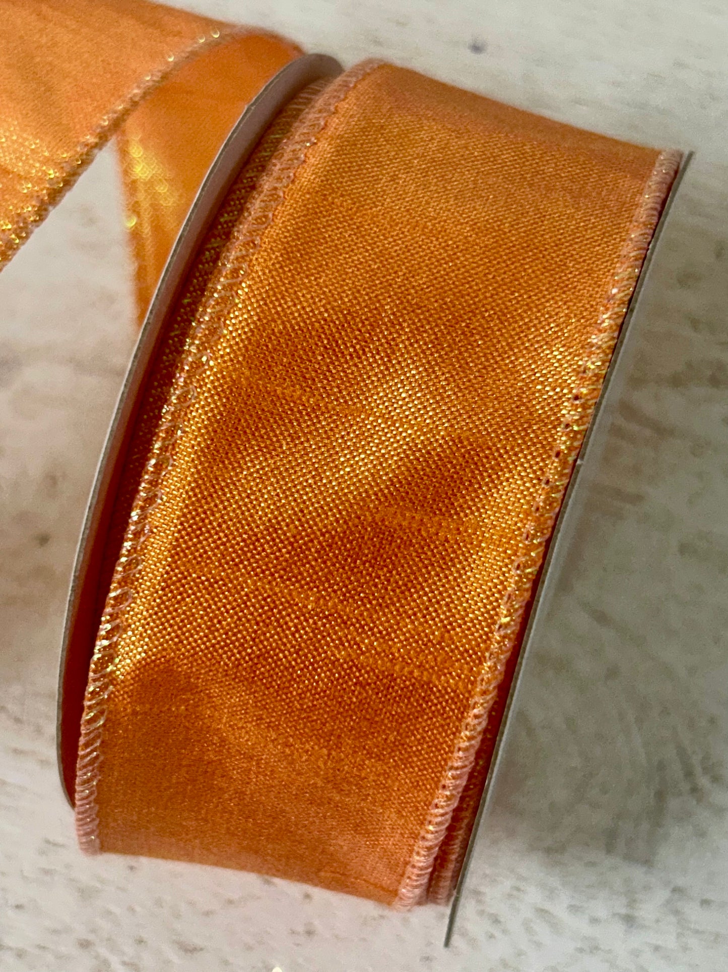1.5 Inch By 10 Yard Tangerine Iridescent Metallic Ribbon