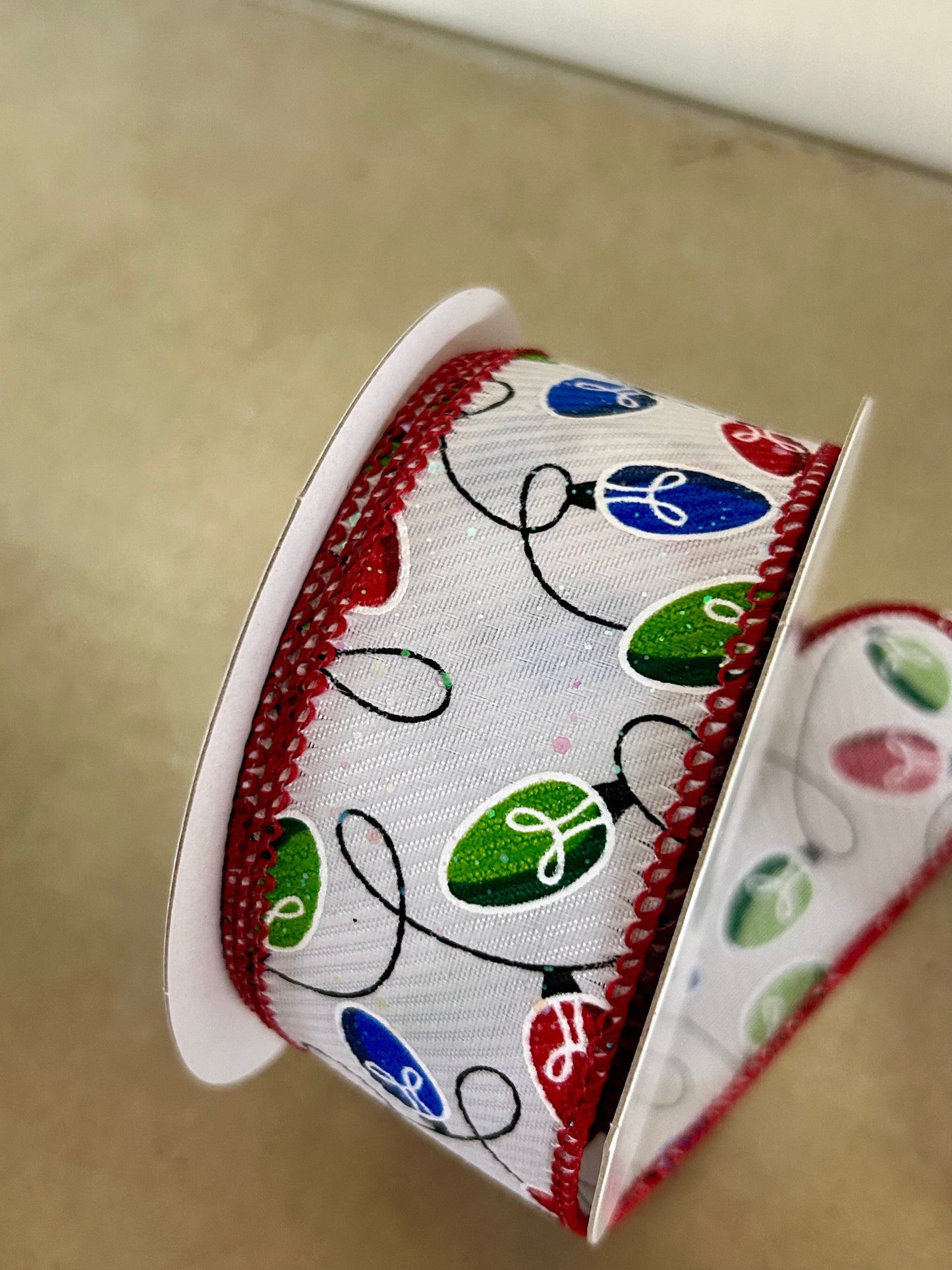 1.5 Inch By 10 Yard Red Green And Blue Christmas Lights Ribbon
