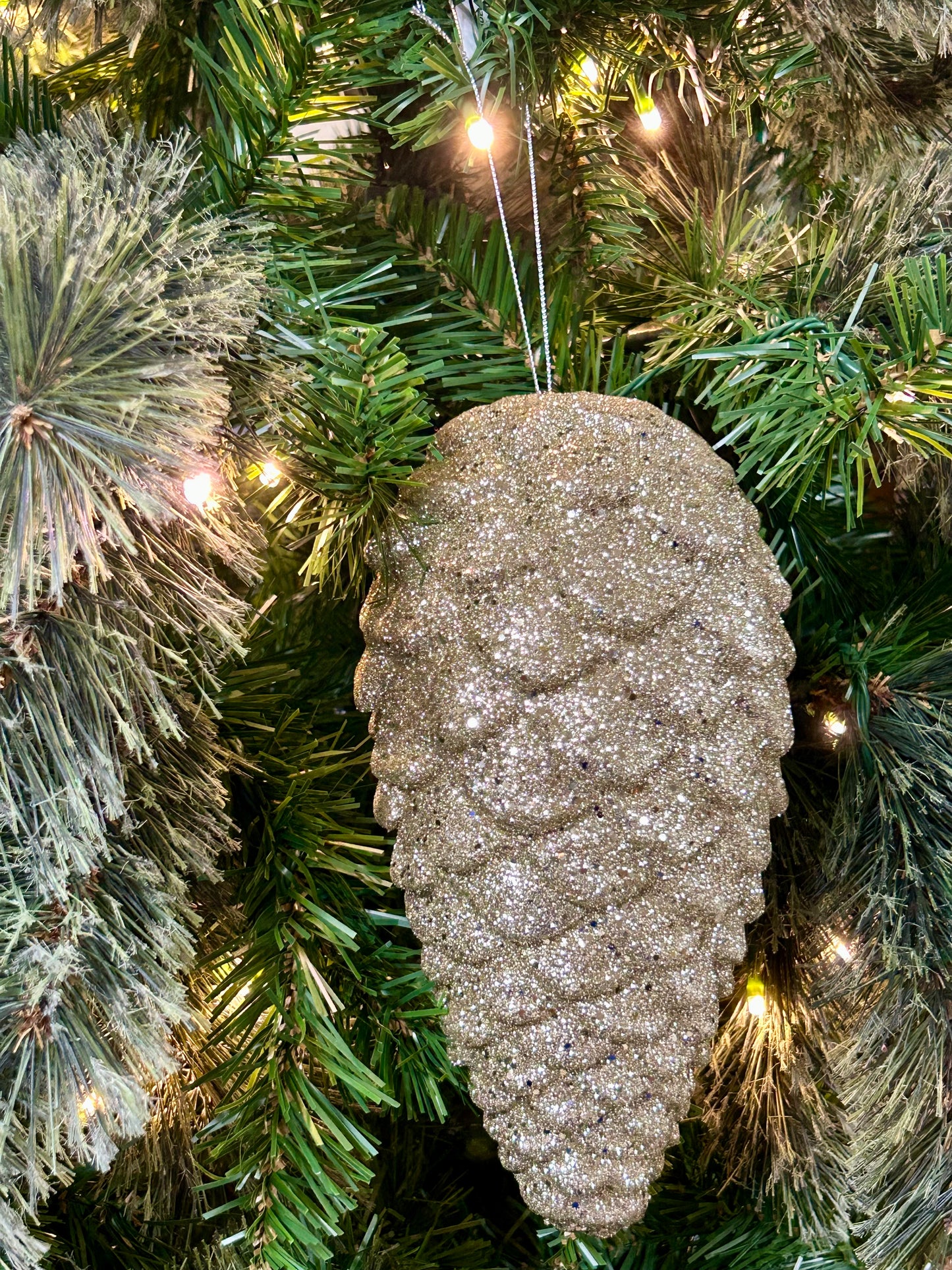 9 Inch Champagne Hanging Glitter Pinecone Ornament