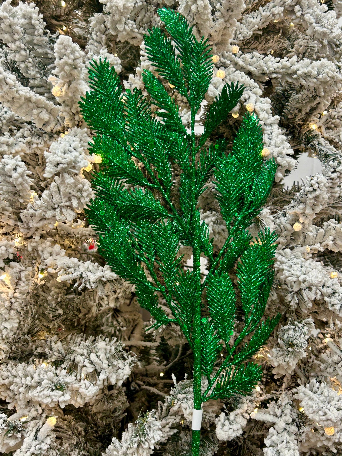24 Inch Green Glitter Sequin Peacock Fern Spray