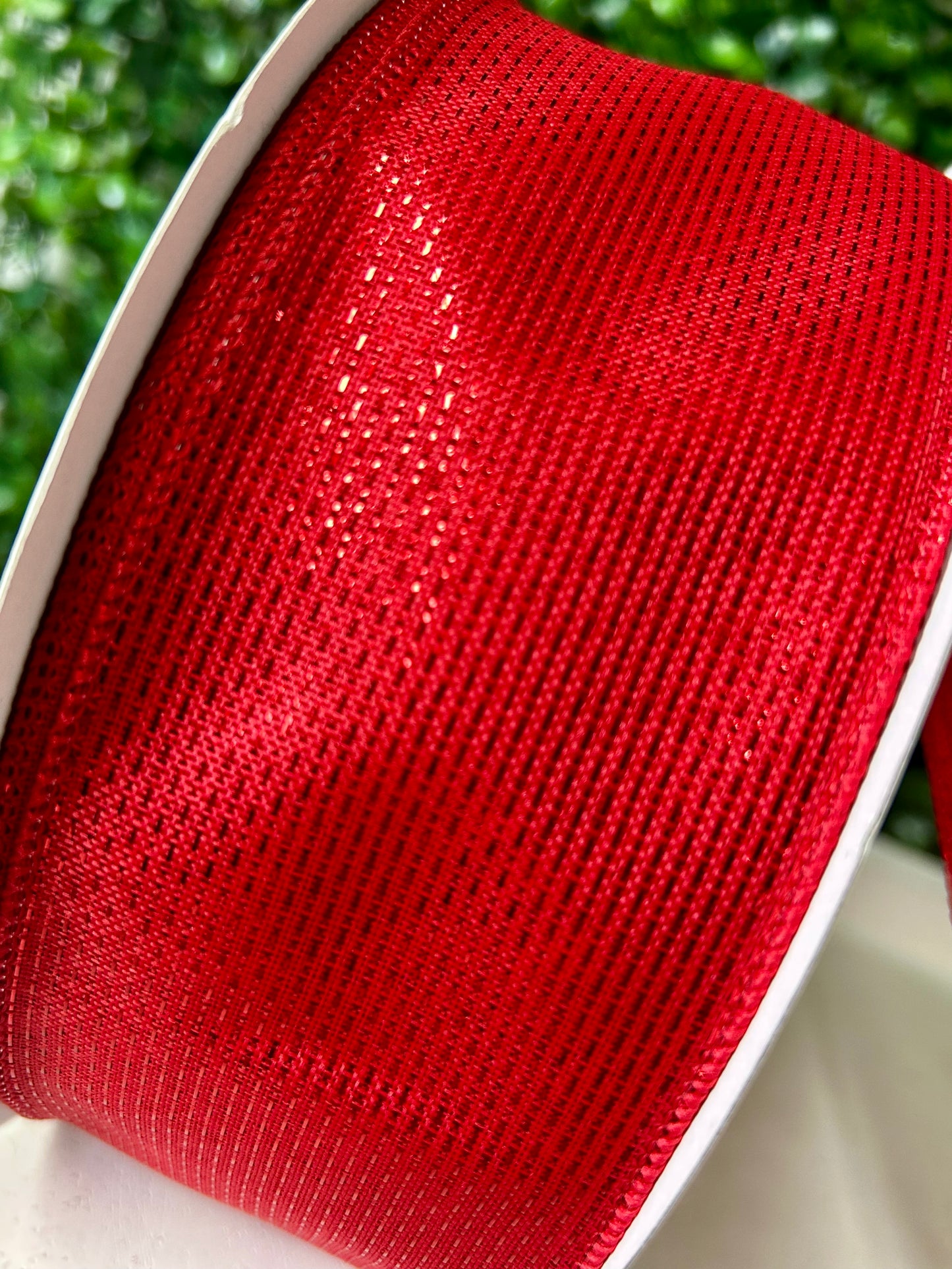 2.5 Inch By 50 Yard Red Woven Metallic Thread Ribbon