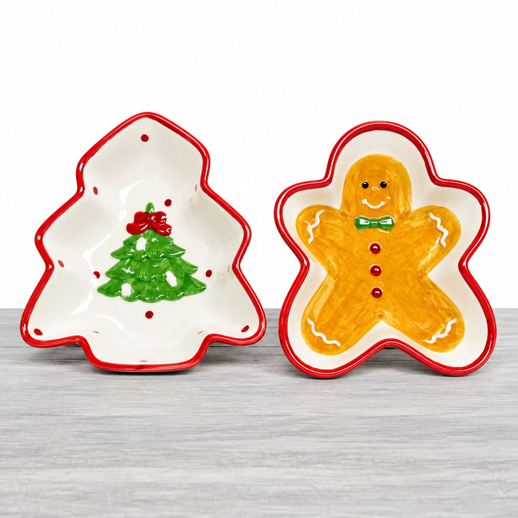7 Inch Ceramic Holiday Tree And Gingerbread Man Bowl Two Styles