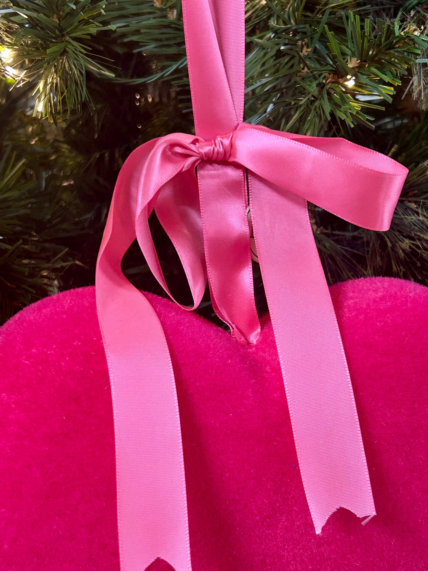 9 Inch Pink Flocked Heart Hanging Ornament