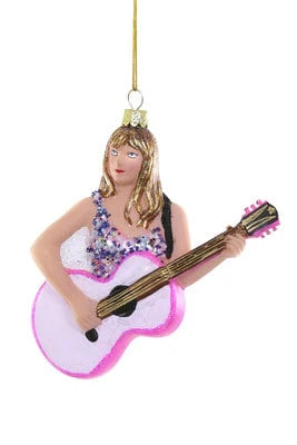 Taylor Swift Holding Guitar Glass Ornament