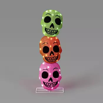 36 Inch Hyde & Eek Stacked Skulls LED Indoor Outdoor Halloween Decor with Lights