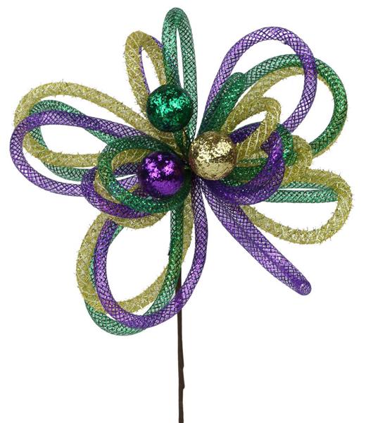 12 Inch Mardi Gras Foil Glitter Ball Curly Pick