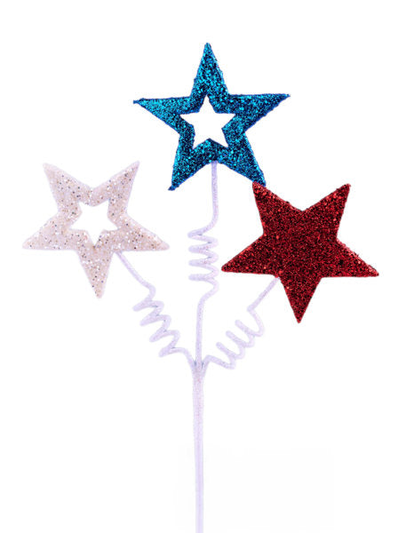 11.5 Inch Red White And Blue Glitter Star Pick With Curly Wire