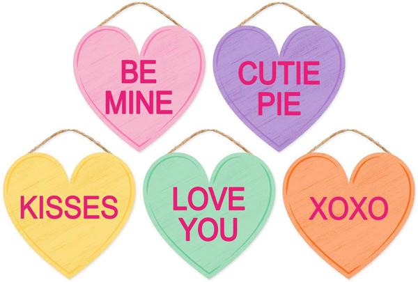 6 Inch Conversation Hearts Wreath Signs Five Assorted Colors