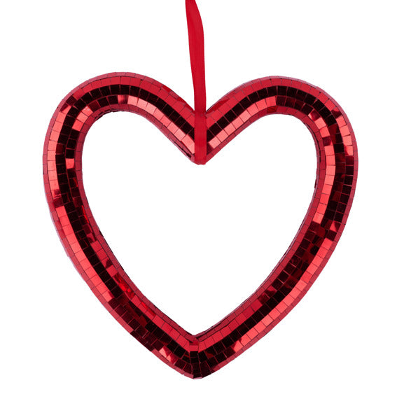 10.5 Inch Red Mirror Heart Ornament