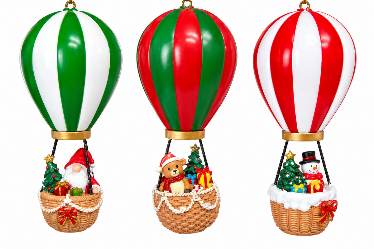 23.2 Inch FireGlow Lighted Holiday Hanging Hot Air Balloon With Timer Three Styles