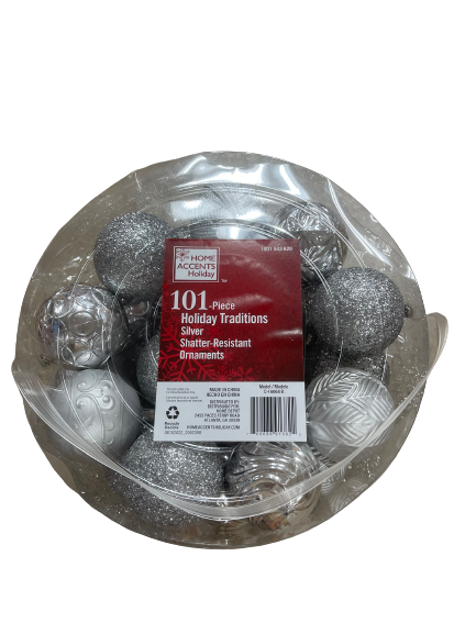 Home Accents Holiday 101 Piece Silver Shatter Resistant Ornaments