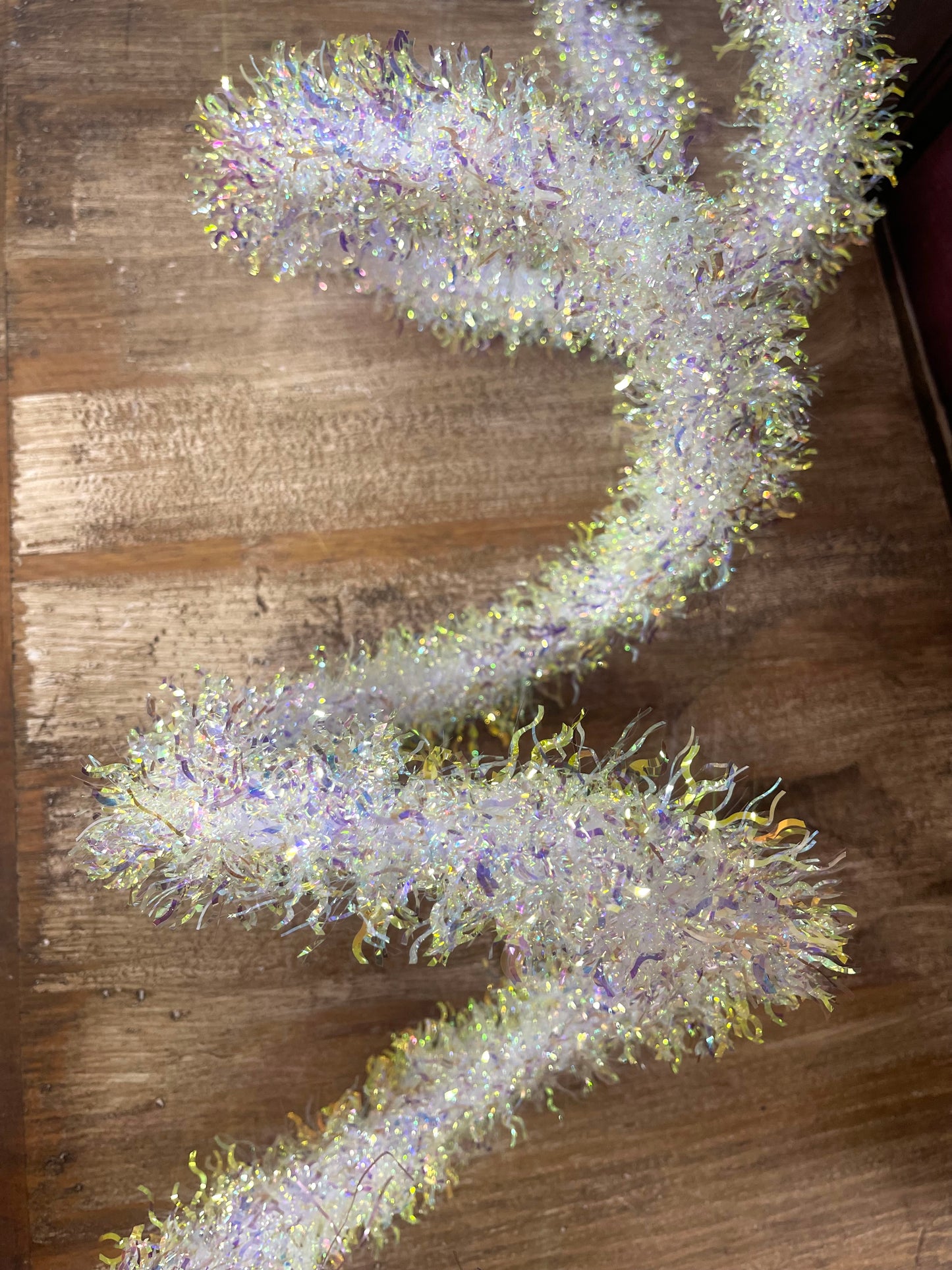 White Iridescent Tinsel Garland 6 Foot