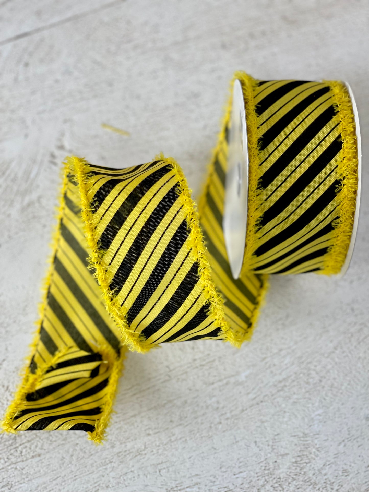 2.5 Inch Black Yellow Diagonal Line Stripe Ribbon With Drift