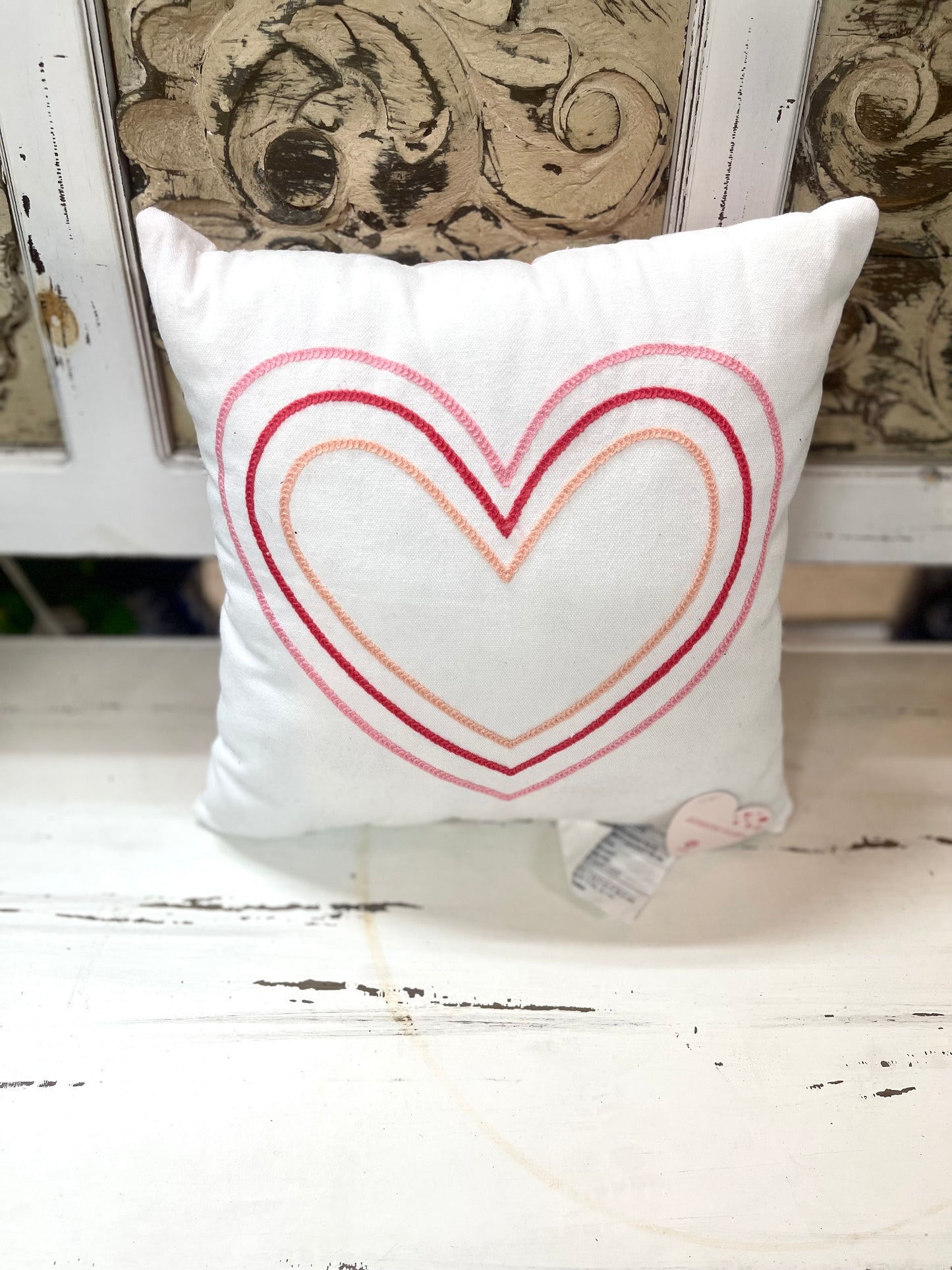 Decorative Pillow With White Hearts