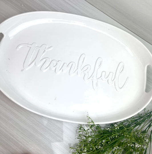 Thankful Embossed White Fall Platter