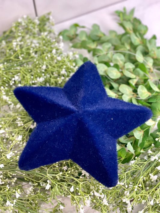 Navy Blue Flocked And Glitter Pointed Star