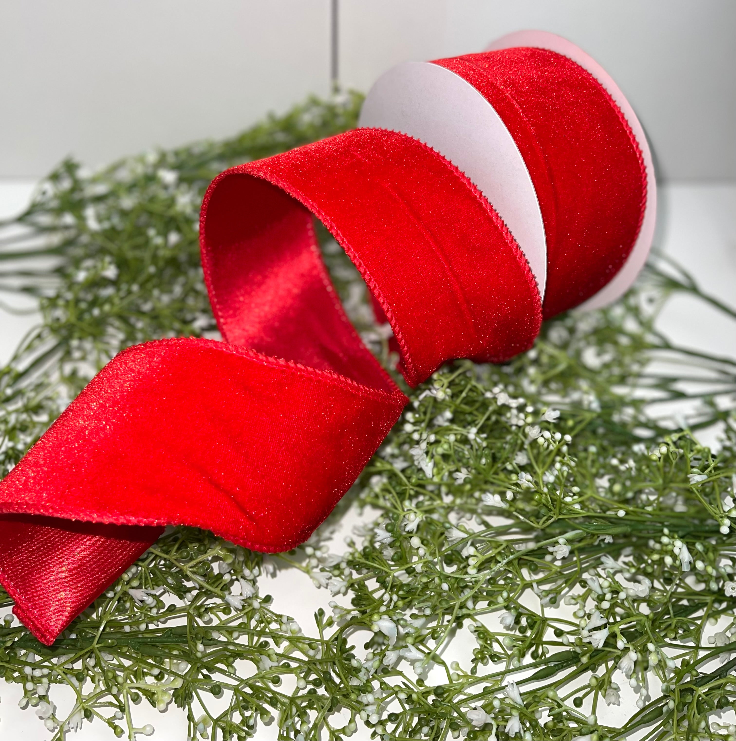 2.5 Deluxe Velvet Satin Backing Ribbon: Red (10 Yards)