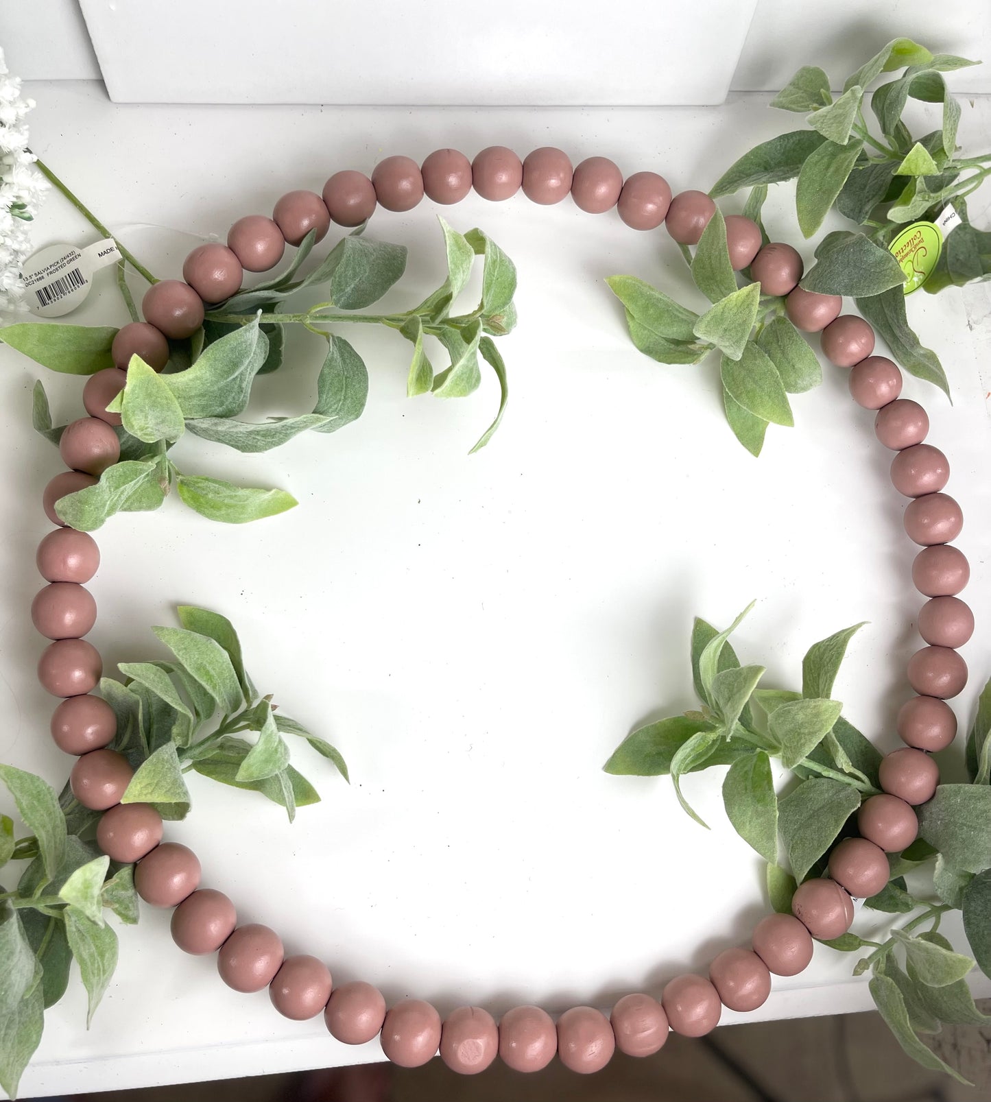 15.5 Inch Dusty Rose Wood Beaded Wreath