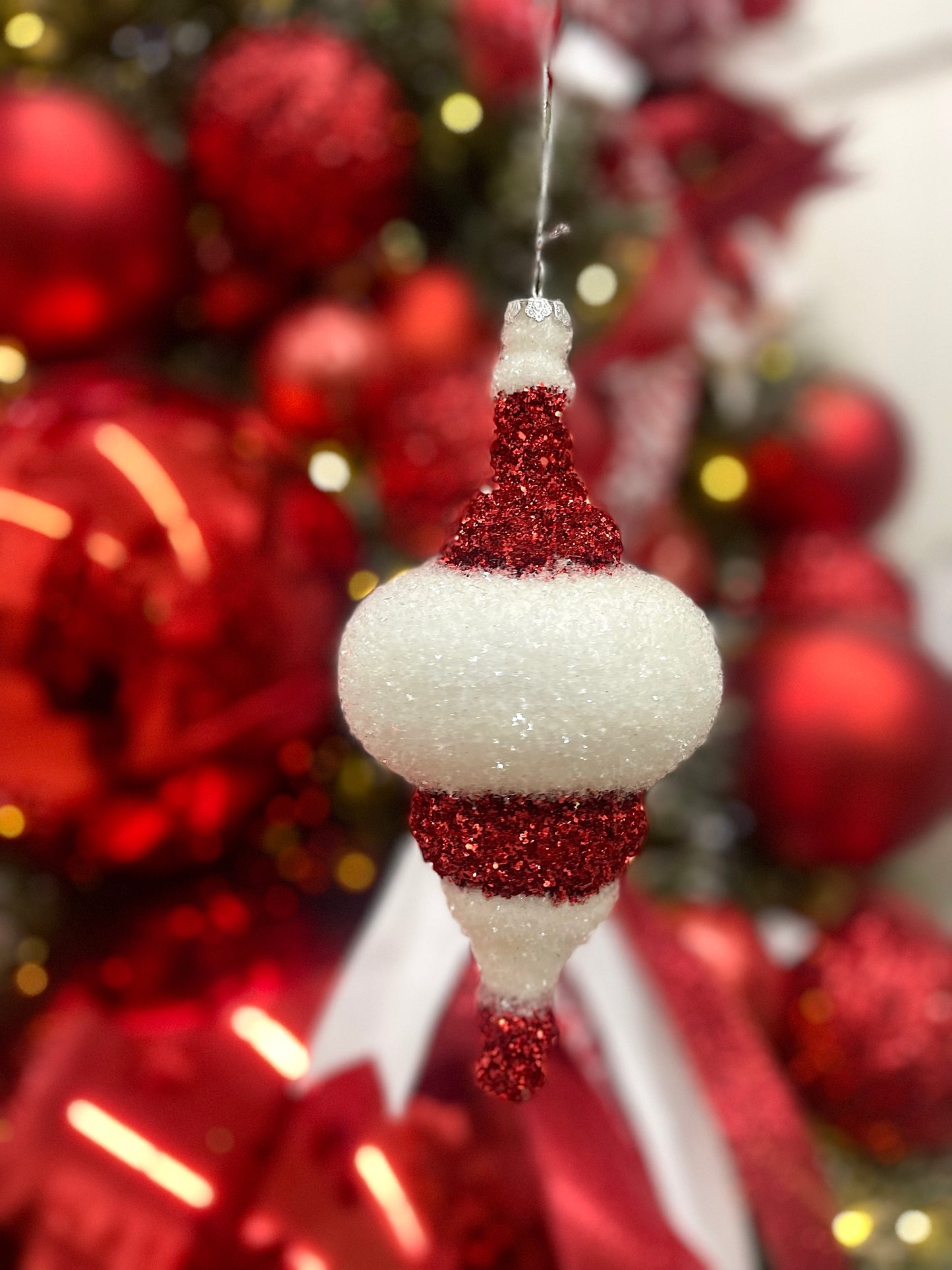 Red White Glitter Finial Ornament 2 Styles