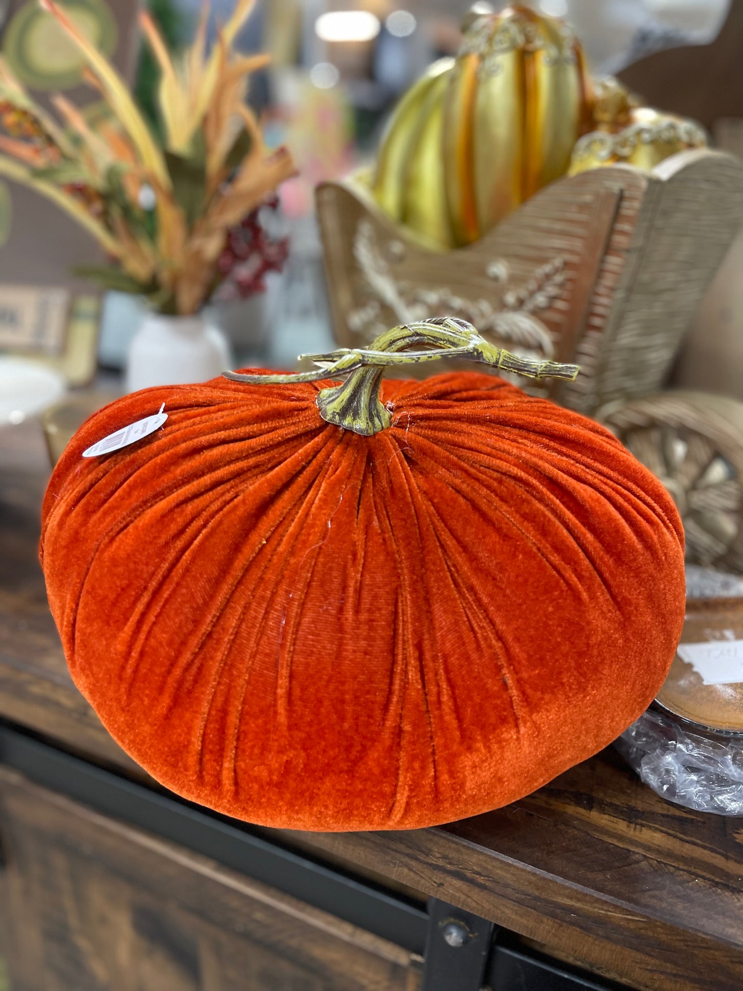 12 Inch Rust Fabulous Fall Velvet Pumpkin