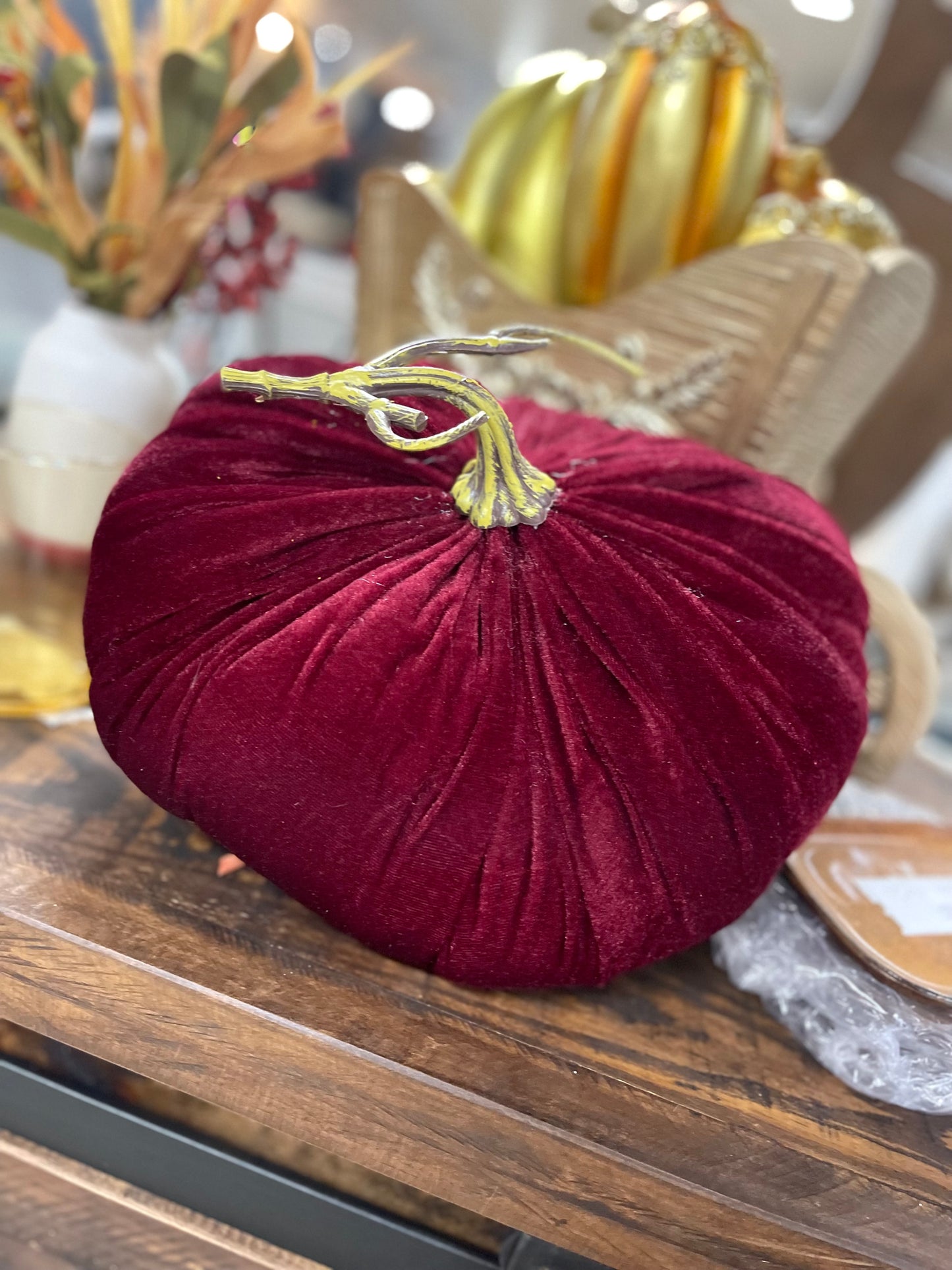 12 Inch Wine Fabulous Fall Velvet Pumpkin