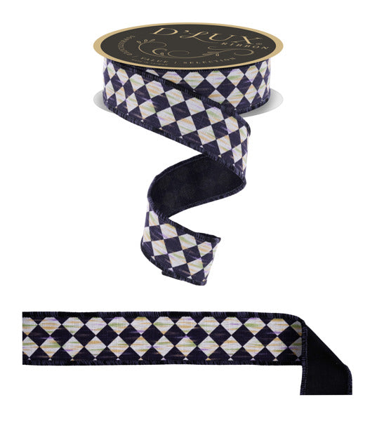 1.5 Inch By 10 Yard Black And Cream Antique Diamond Fused Ribbon