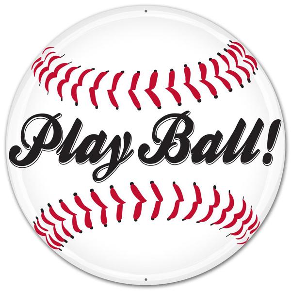 12 Inch Play Ball Baseball Metal Sign