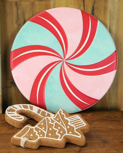12 Inch Red Pink And Mint Metal Embossed Peppermint Sign