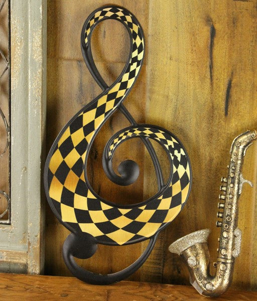Black And Gold Metal Harlequin Treble Clef Sign
