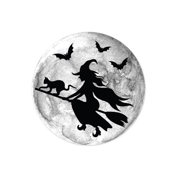 8 Inch Black And Gray Witch Flying Moon Metal Sign