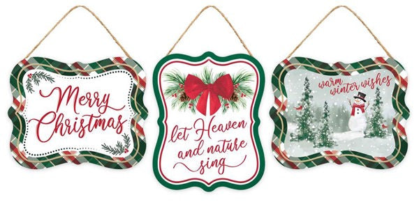 5 Inch Christmas Metal Signs Three Assorted