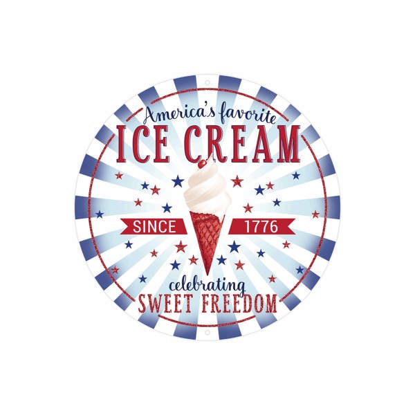 8 Inch Red White Blue Americas Favorite Ice Cream Metal Wreath Sign