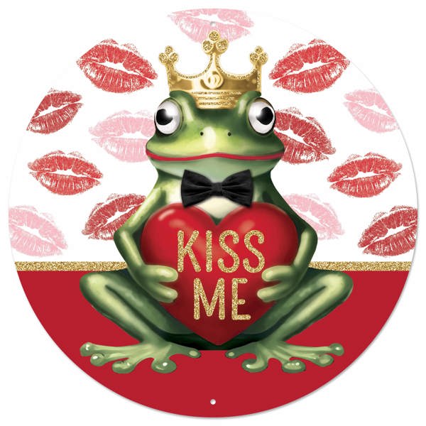 12 Inch Kiss Me Valentines Frog Metal Sign