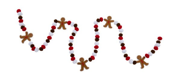 6 Foot Felt Gingerbread Pompom Garland