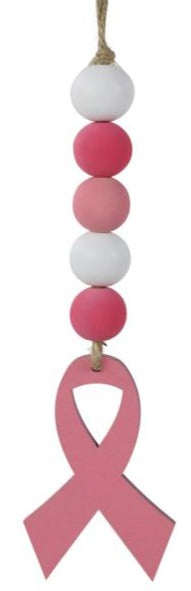 Breast Cancer Awareness Beaded Wood Ornament 2 Styles