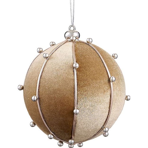 6 Inch Taupe Bead Velvet Ball Ornament