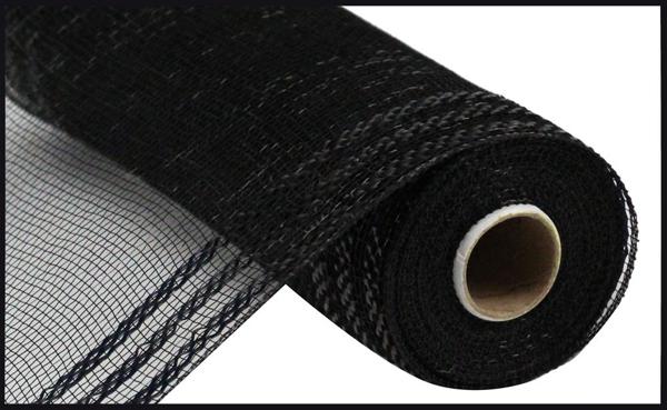 10 Inch By 10 Yard Black Border Stripe Metallic Mesh