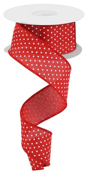1.5 Inch By 10 Yard Red And White Raised Swiss Dots Ribbon