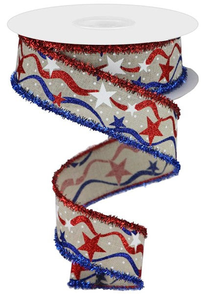 1.5 Inch By 10 Yard Wavy Stripe And Stars Patriotic Ribbon