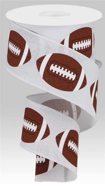 2.5 Inch By 10 Yard White And Brown Football Ribbon